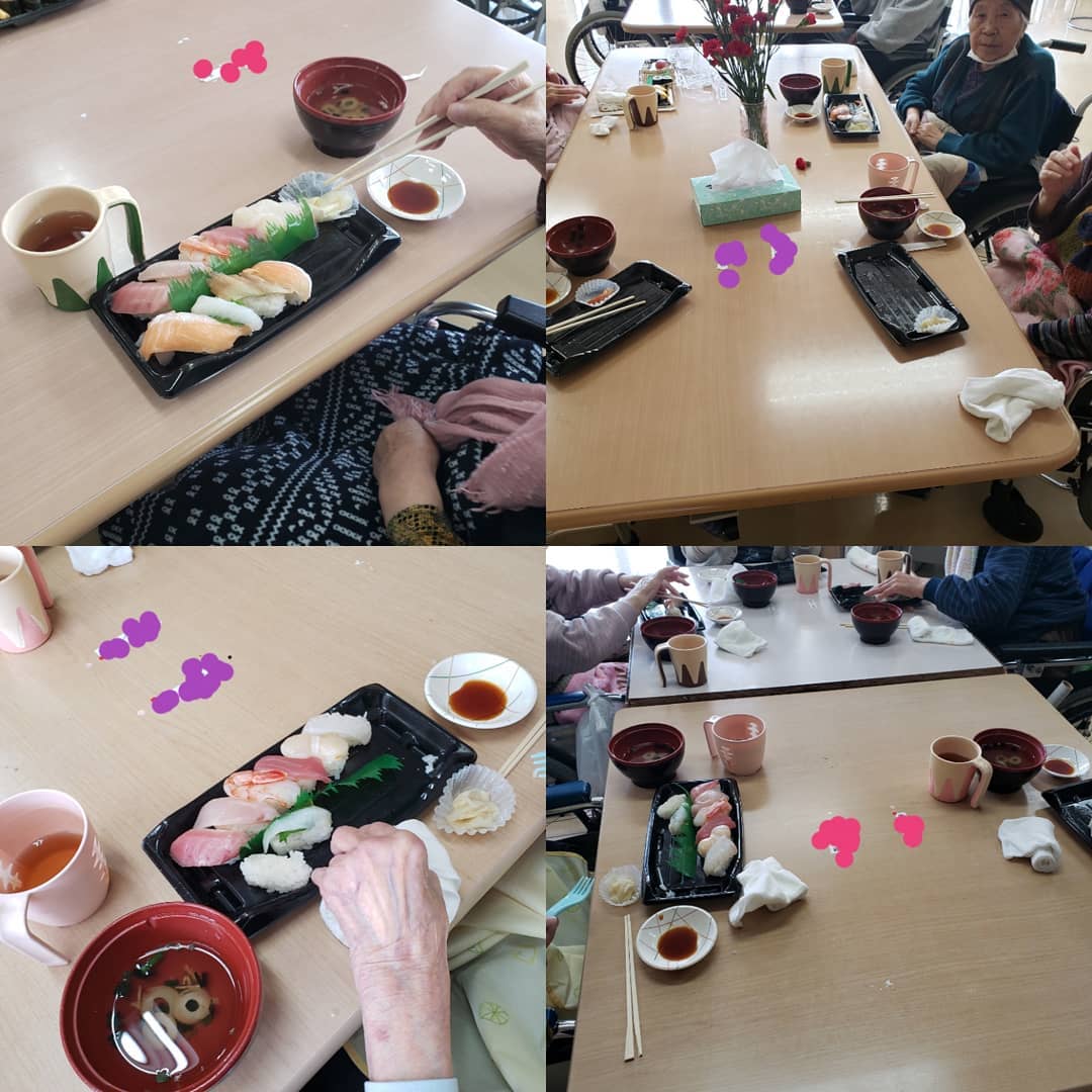 『お寿司弁当』:本日のランチはお寿司でした！いつもより食が進まれるかたが多かったですねウエルハイムではお寿司は不動の人気ナンバー1メニューですね#ウエルハイムヨコゼ #横瀬町 #秩父 #特養ランチ #お寿司弁当 #人気ナンバー1メニュー