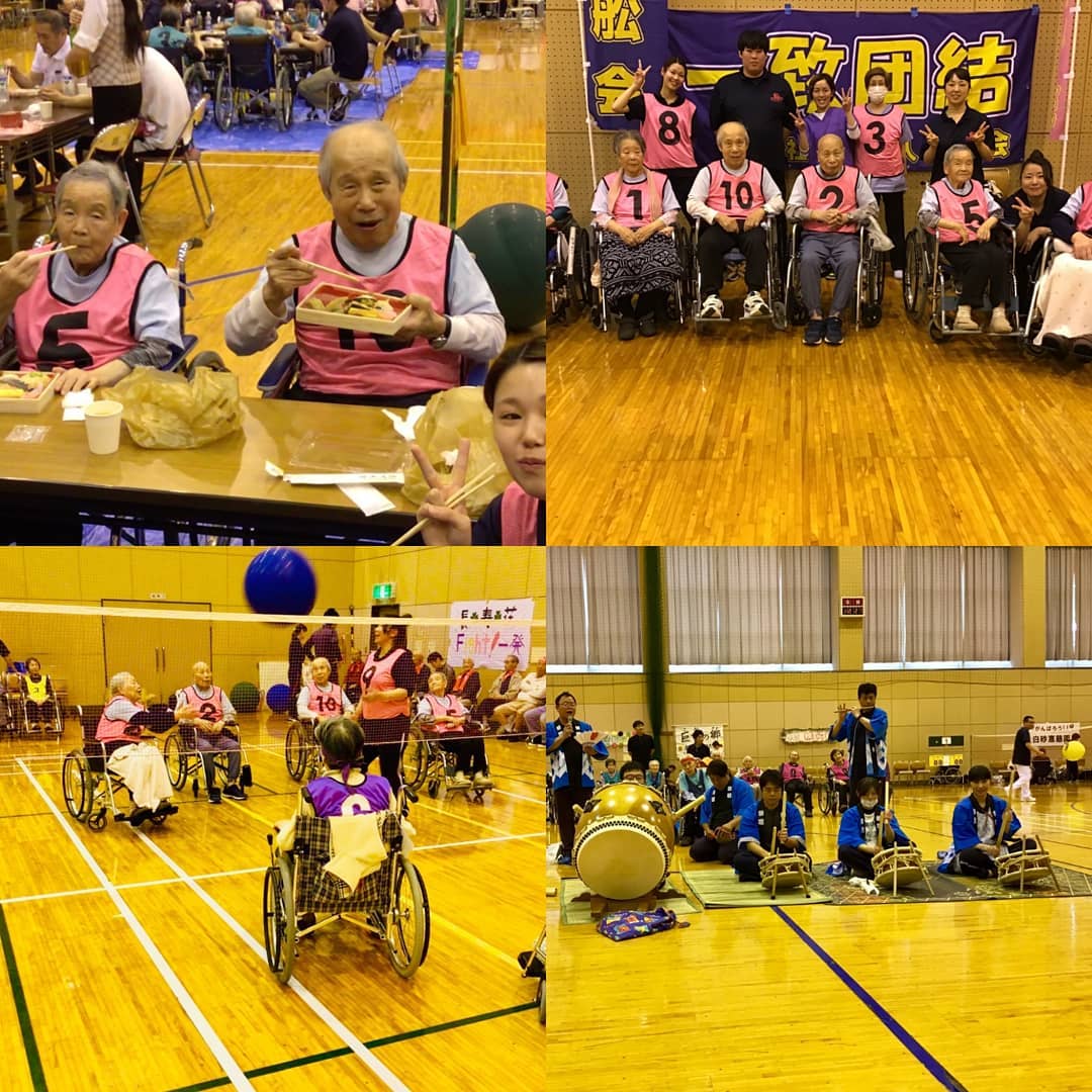 高齢者球技大会:本日は秩父郡域の高齢者施設が集まって風船バレー大会を開催いたしました️昼休みには法人職員+施設長も参加して秩父屋台囃子も披露いたしました。ま#ウエルハイムヨコゼ #横瀬町 #秩父 #高齢者レク #風船バレー#秩父屋台囃子